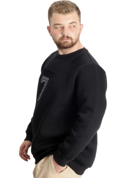 Büyük Beden Erkek Sweat Bis. Yaka Workout 22530 Siyah