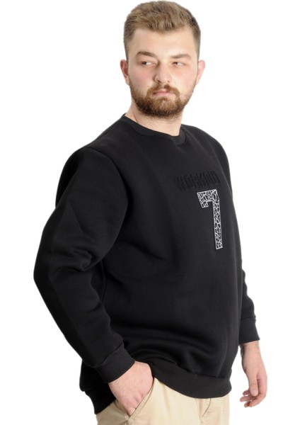 Büyük Beden Erkek Sweat Bis. Yaka Workout 22530 Siyah