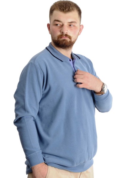 Büyük Beden Erkek Sweat Polo Selanik Horse 23442 Mavi modelleri