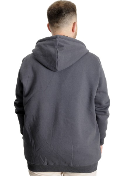 Mode Xl Büyük Beden Erkek Sweat Zippered Basic 20543 Füme