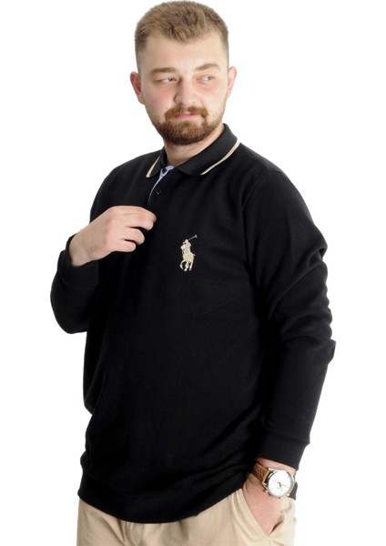 Büyük Beden Erkek Sweat Polo Selanik Horse 23442 Siyah fiyatları