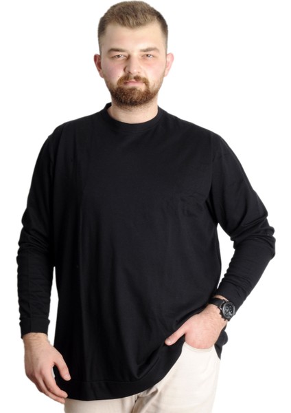 Büyük Beden Erkek Bisiklet Yaka Basic Sweat 22556 Siyah