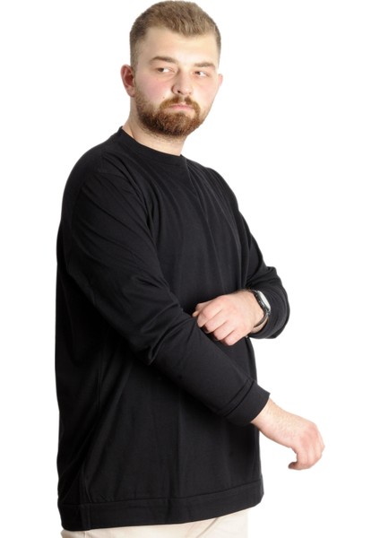 Büyük Beden Erkek Bisiklet Yaka Basic Sweat 22556 Siyah modelleri