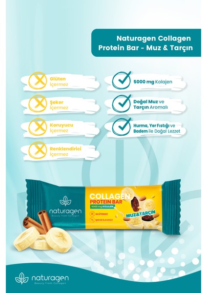 (5.000 Mg Collagen) Protein Bar Muz+tarçın Glutensiz,sağlıklı Atıştırmalık 35 Gr X 1 Adet