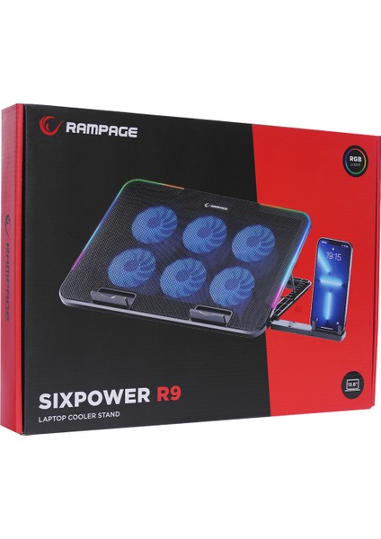 Sıxpower R9 6 Fan Rgb Işıklı Telefon Tutuculu USB Çoklayıcı Notebook Soğutucu Stand