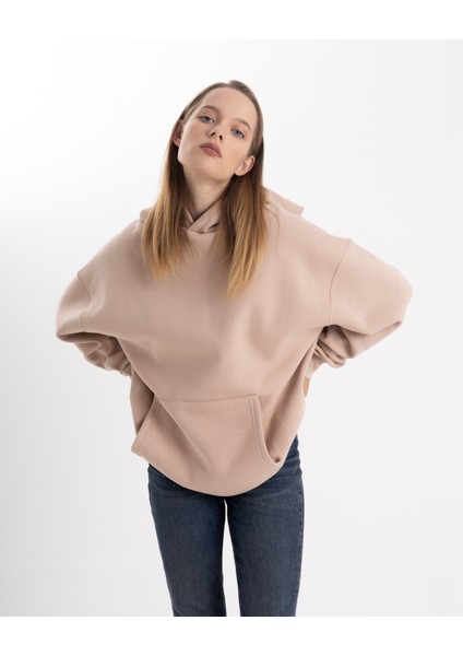 Unisex Oversize Taş Kapşonlu Sweatshirt