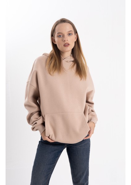 Unisex Oversize Taş Kapşonlu Sweatshirt