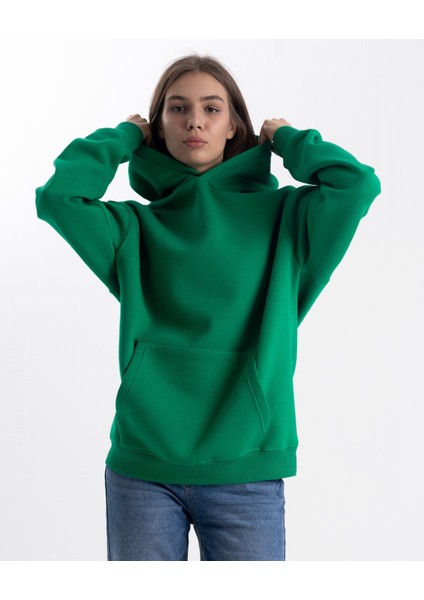 Unisex Oversize Yeşil Kapşonlu Sweatshirt