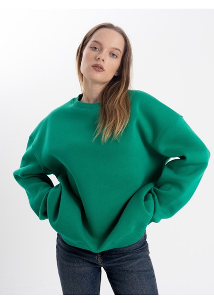 Unisex Oversize Yeşil Sweatshirt Oversize