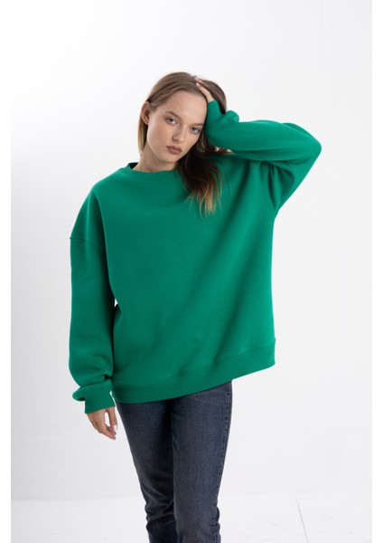 Unisex Oversize Yeşil Sweatshirt Oversize