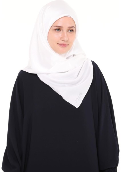 Kadın Saten Krep Düz Parlak Abiye Eşarp - Açık Ekru