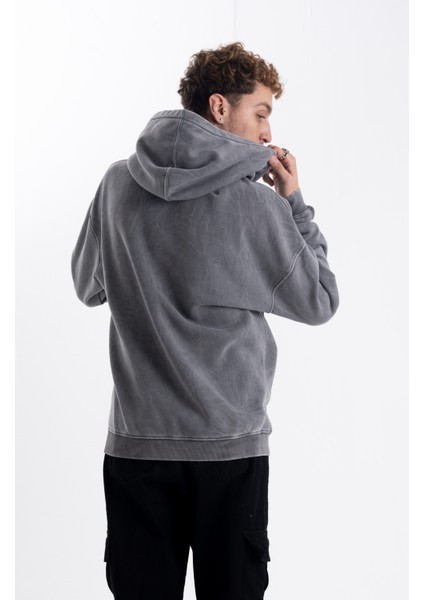 Unisex Oversize Eskitme Kapşonlu Sweatshirt
