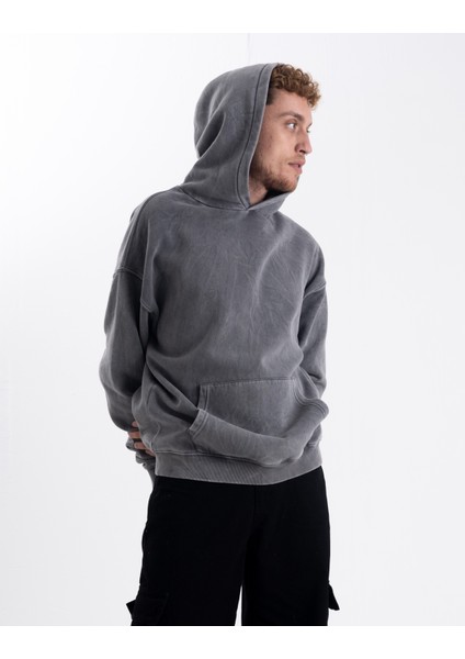Unisex Oversize Eskitme Kapşonlu Sweatshirt