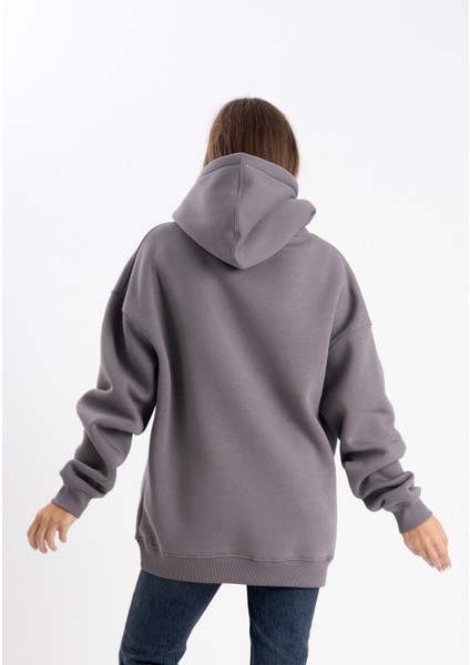 Unisex Oversize Gri Kapşonlu Sweatshirt