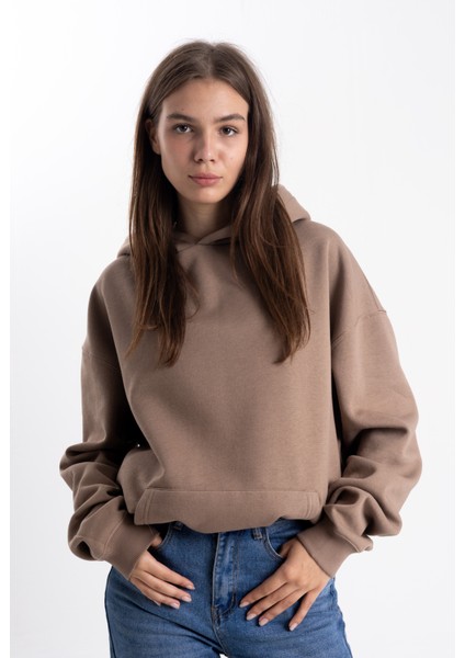 Unisex Oversize Kahve Kapşonlu Sweatshirt