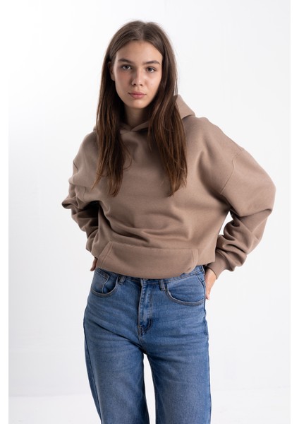 Unisex Oversize Kahve Kapşonlu Sweatshirt