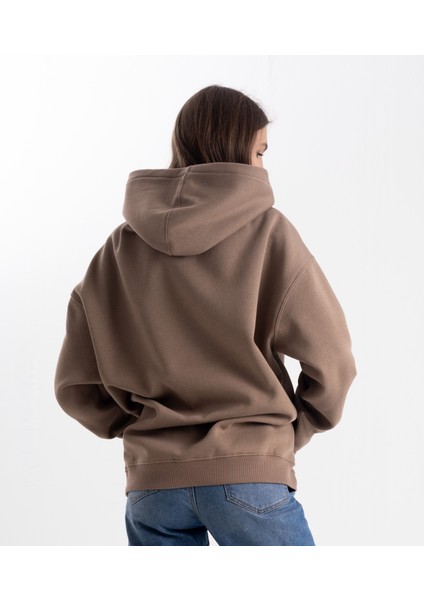 Unisex Oversize Kahve Kapşonlu Sweatshirt