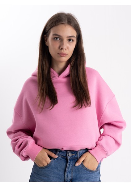 Unisex Oversize Pembe Kapşonlu Sweatshirt