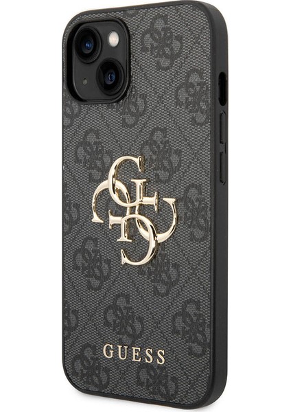 iPhone 15 Uyumlu Kılıf Guess Orjinal Lisanslı Pu Deri Yazı ve 4g Metal Logolu Desenli Kapak Gri modelleri
