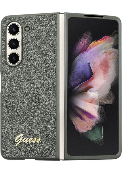 Galaxy Z Fold 5 Uyumlu Kılıf Guess Orjinal Lisanslı Yazı Logolu Glitter Flakes Kapak Haki