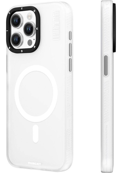 iPhone 15 Pro Uyumlu Kılıf Magsafe Şarj Özellikli Youngkit Hidden Sand Serisi Kapak Beyaz