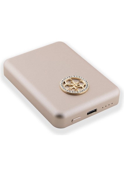 Orjinal Lisanslı Magsafe Şarj Özellikli Taşlı 4g Logolu Powerbank 3000MAH 5W Gold