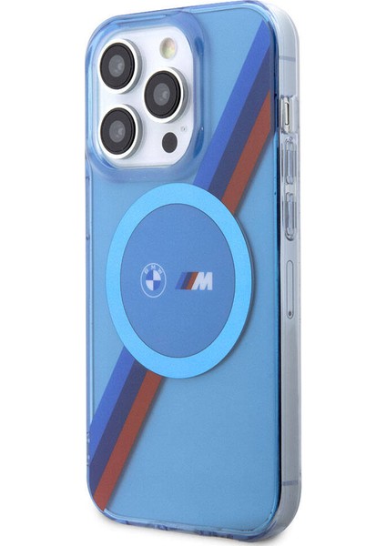 iPhone 14 Pro Uyumlu Kılıf Bmw Magsafe Şarj Transparan Tricolor Stripes Orjinal Lisanslı Kapak Mavi modelleri