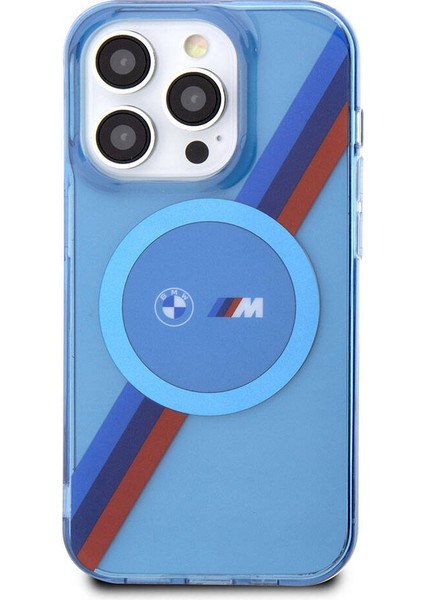iPhone 14 Pro Uyumlu Kılıf Bmw Magsafe Şarj Transparan Tricolor Stripes Orjinal Lisanslı Kapak Mavi fırsatları