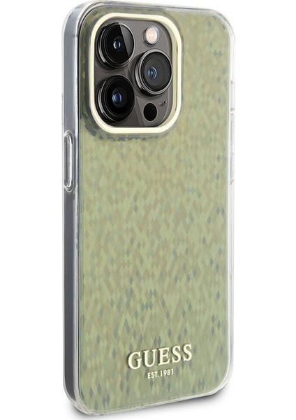 iPhone 15 Pro Uyumlu Kılıf Guess Orjinal Lisanslı Yazı Logolu Mirror Disco Kapak Gold