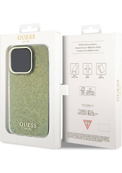 iPhone 15 Pro Uyumlu Kılıf Guess Orjinal Lisanslı Yazı Logolu Mirror Disco Kapak Gold