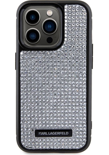 iPhone 15 Pro Max Uyumlu Kılıf Taşlı Metal Logo Orjinal Lisanslı Kapak Gümüş fırsatları