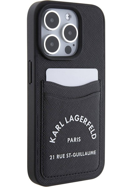 iPhone 15 Pro Uyumlu Kılıf Kartlıklı Saffiano 3D Rsg Logo Orjinal Lisans Kapak Siyah