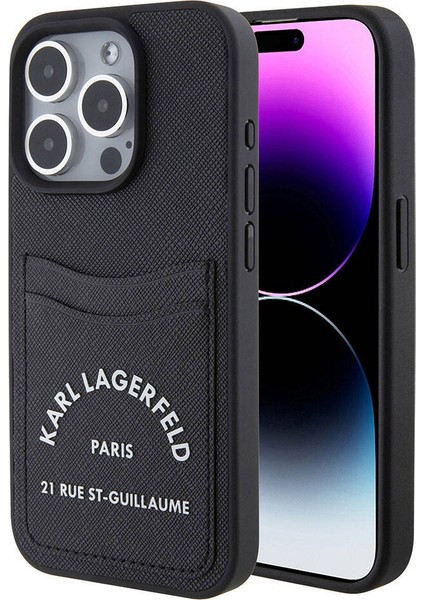 iPhone 15 Pro Uyumlu Kılıf Kartlıklı Saffiano 3D Rsg Logo Orjinal Lisans Kapak Siyah fiyatları