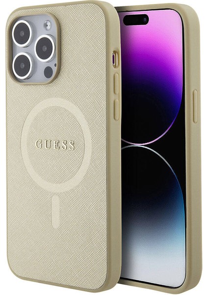 iPhone 15 Pro Max Kılıf Guess Orjinal Lisanslı Magsafe Şarj Özellikli Yazı Logolu Saffiano Krem fiyatları