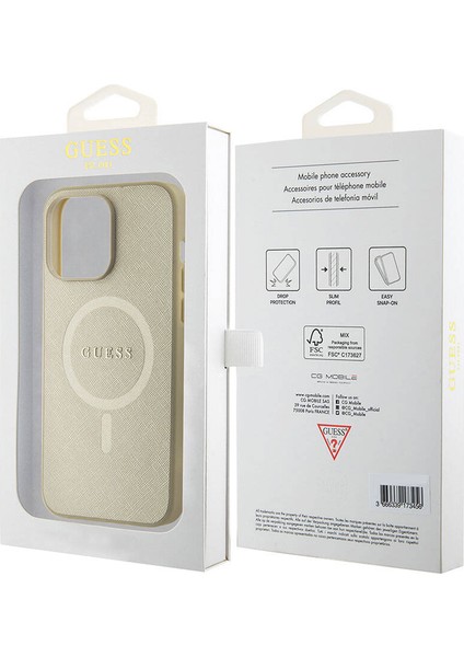 iPhone 15 Pro Max Kılıf Guess Orjinal Lisanslı Magsafe Şarj Özellikli Yazı Logolu Saffiano Krem indirimleri