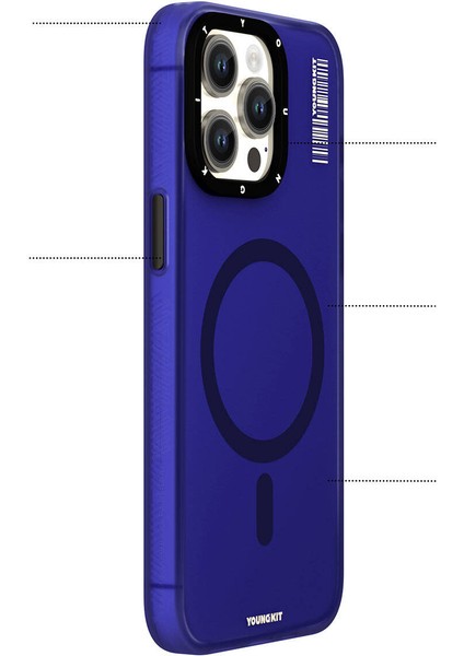 iPhone 15 Pro Uyumlu Kılıf Magsafe Şarj Özellikli Youngkit Hidden Sand Serisi Kapak Mavi