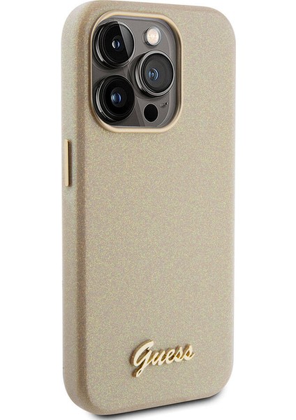 iPhone 15 Pro Max Uyumlu Kılıf Guess Orjinal Lisanslı Yazı Logolu Glitter Glossy Script Kapak Gold