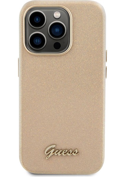 iPhone 15 Pro Max Uyumlu Kılıf Guess Orjinal Lisanslı Yazı Logolu Glitter Glossy Script Kapak Gold