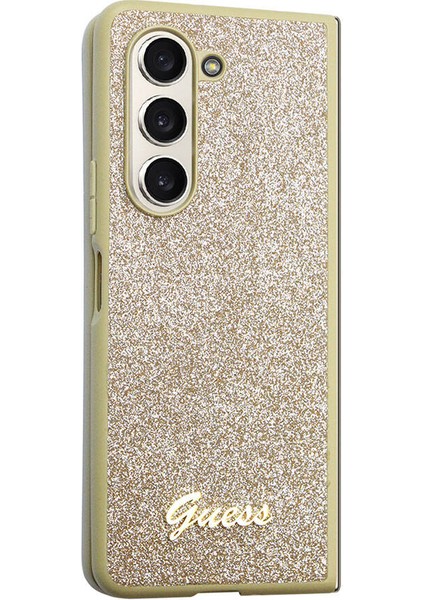 Galaxy Z Fold 5 Uyumlu Kılıf Guess Orjinal Lisanslı Yazı Logolu Glitter Script Kapak Gold