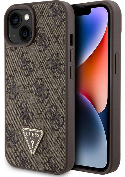iPhone 15 Uyumlu Kılıf Guess Orjinal Lisanslı Pu Deri Taşlı Üçgen Logo 4g Desenli Strass Kahverengi fiyatları