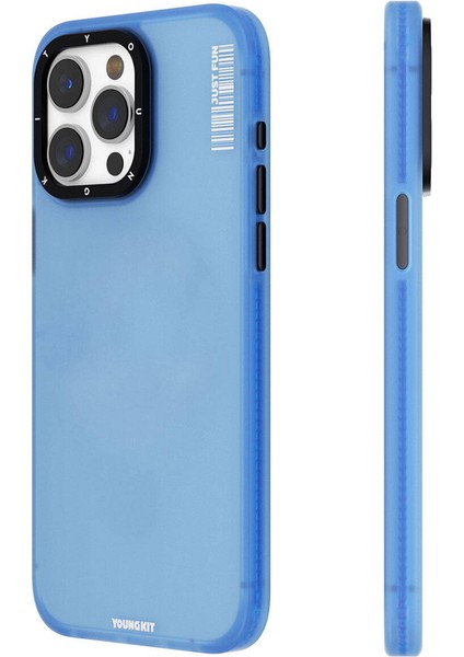 iPhone 15 Pro Max Uyumlu Kılıf Buzlu Mat Tasarım Youngkit Colored Sand Serisi Kapak Mavi