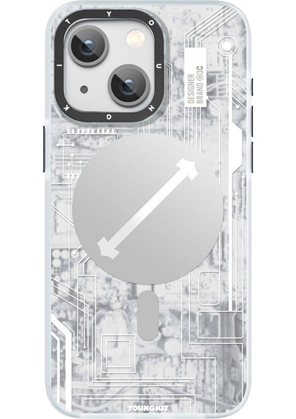 iPhone 15 Uyumlu Kılıf Magsafe Şarj Özellikli Youngkit Technology Serisi Kapak Beyaz