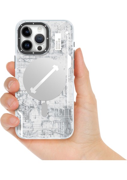 iPhone 15 Uyumlu Kılıf Magsafe Şarj Özellikli Youngkit Technology Serisi Kapak Beyaz