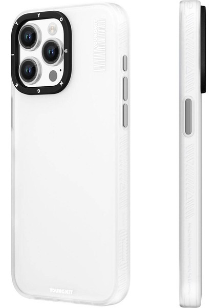 iPhone 15 Pro Max Uyumlu Kılıf Buzlu Mat Tasarım Youngkit Hidden Sand Serisi Kapak Beyaz