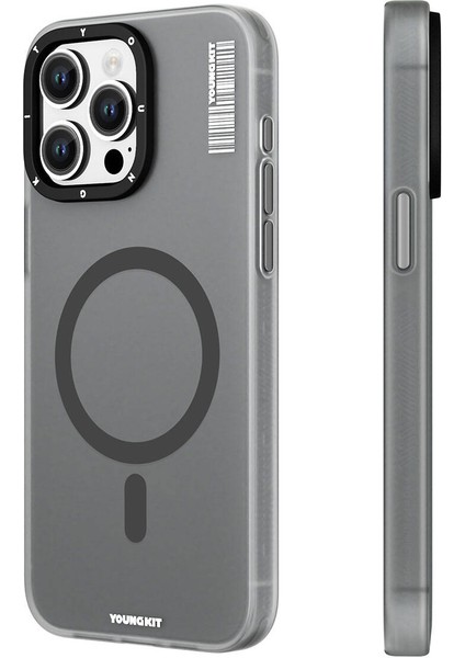 iPhone 15 Pro Max Uyumlu Kılıf Magsafe Şarj Özellikli Youngkit Hidden Sand Serisi Kapak Gri