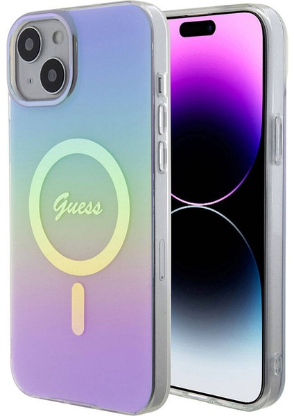 iPhone 15 Uyumlu Kılıf Guess Orjinal Lisanslı Magsafe Şarj Özellik Yazı Logolu Iridescent Kapak Mor fiyatları