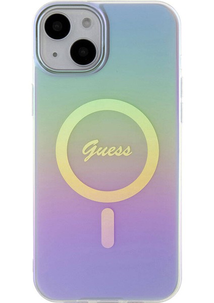 iPhone 15 Uyumlu Kılıf Guess Orjinal Lisanslı Magsafe Şarj Özellik Yazı Logolu Iridescent Kapak Mor fırsatları