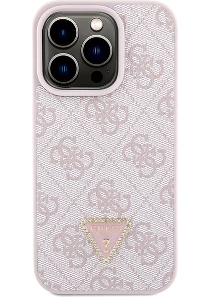 iPhone 15 Pro Kılıf Guess Lisanslı Pu Deri Askılı Taşlı Üçgen Logo 4g Desenli Strass Crossbody Pembe fırsatları