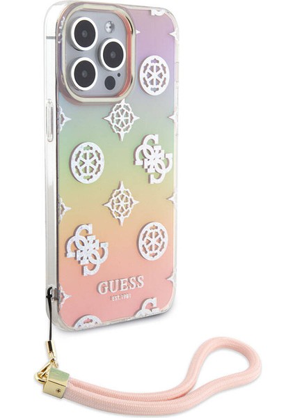 iPhone 15 Pro Kılıf Guess Orjinal Lisanslı Yazı Logolu Askı Ipli Holografik Glitter Peony Pembe fiyatları