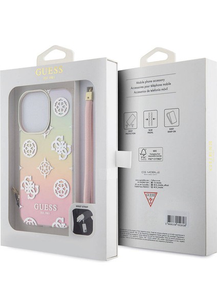 iPhone 15 Pro Kılıf Guess Orjinal Lisanslı Yazı Logolu Askı Ipli Holografik Glitter Peony Pembe indirimleri